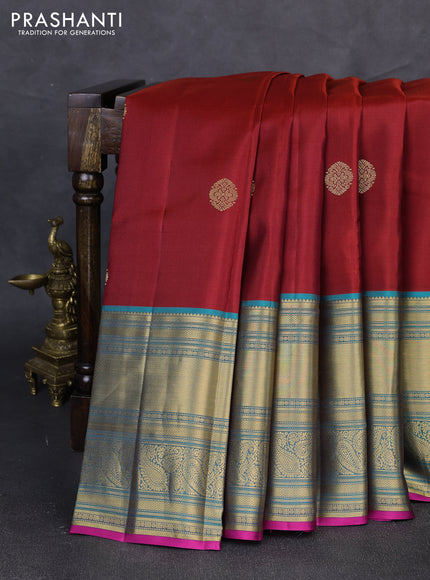 Pure kanchipuram silk saree maroon and pink with zari woven buttas and long rich zari woven border