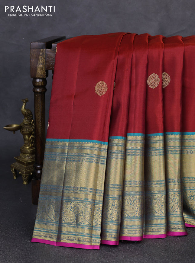 Pure kanchipuram silk saree maroon and pink with zari woven buttas and long rich zari woven border