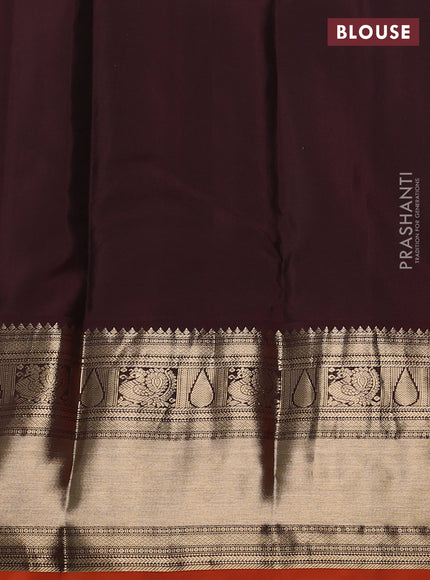 Pure kanchipuram silk saree red and coffee brown with zari woven buttas and long rich zari woven border