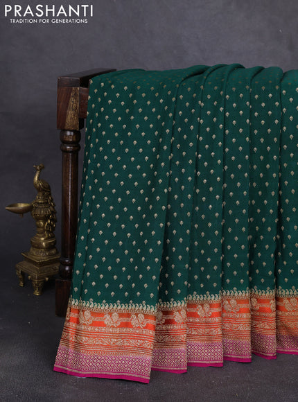 Banarasi crepe saree green and pink with allover thread & zari woven buttas and woven border