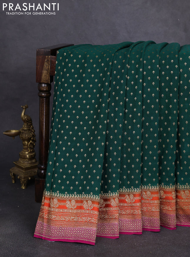Banarasi crepe saree green and pink with allover thread & zari woven buttas and woven border
