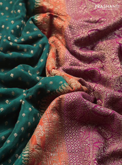 Banarasi crepe saree green and pink with allover thread & zari woven buttas and woven border