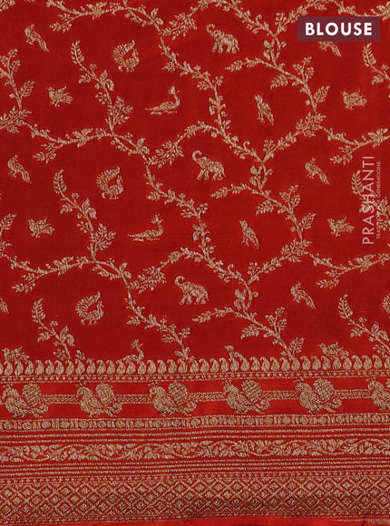 Banarasi crepe saree blue and orange with allover thread & zari woven buttas and woven border