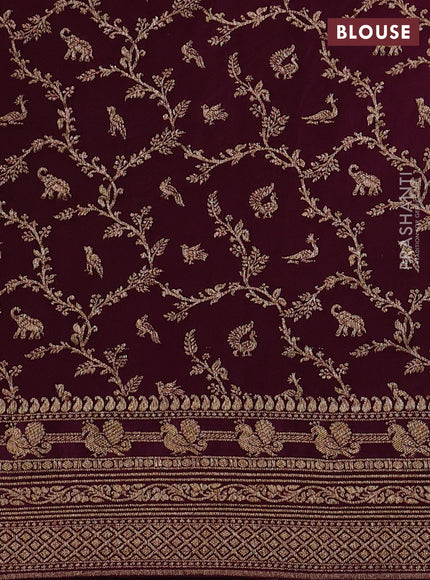 Banarasi crepe saree beige and purple with allover thread & zari woven buttas and woven border