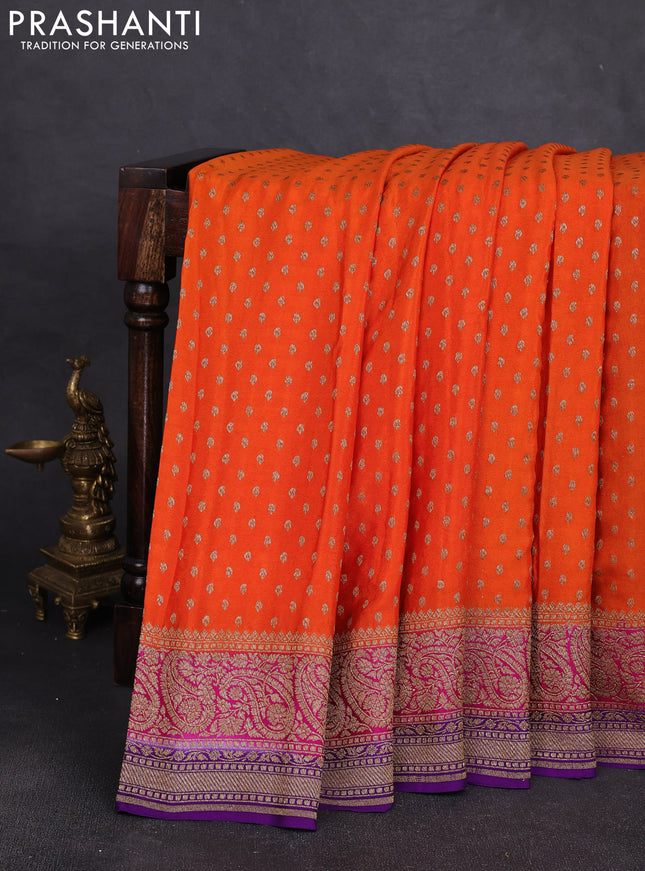 Banarasi crepe saree orange and purple with allover thread & zari woven buttas and woven border
