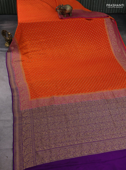Banarasi crepe saree orange and purple with allover thread & zari woven buttas and woven border