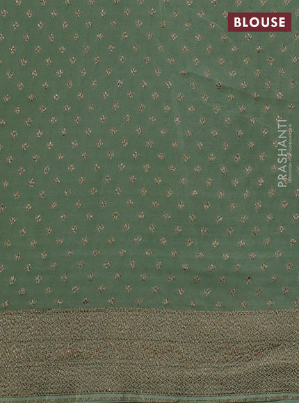 Banarasi crepe saree pista green with allover thread & zari zigzag weaves and woven border