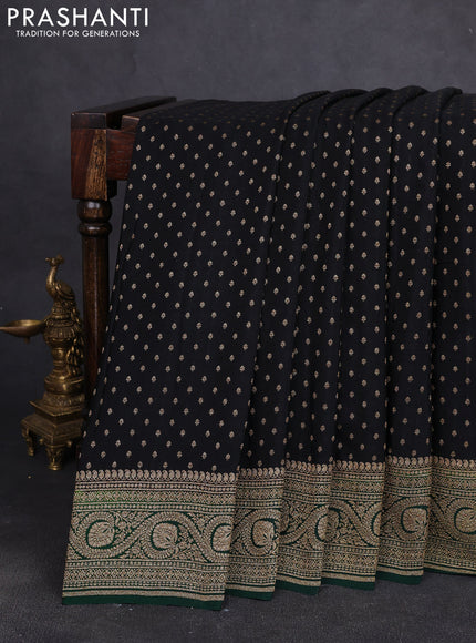Banarasi crepe saree black and green with allover thread & zari woven buttas and woven border