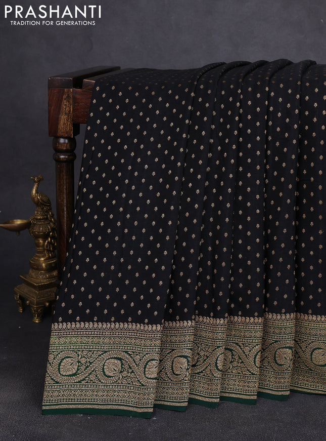 Banarasi crepe saree black and green with allover thread & zari woven buttas and woven border