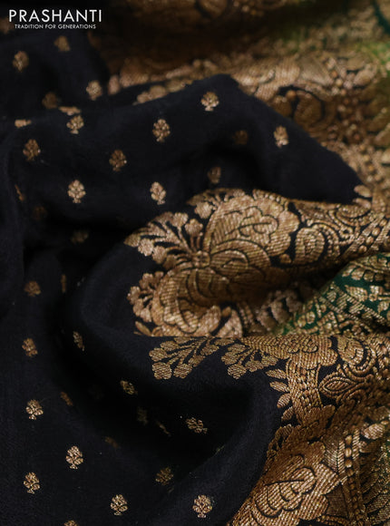 Banarasi crepe saree black and green with allover thread & zari woven buttas and woven border