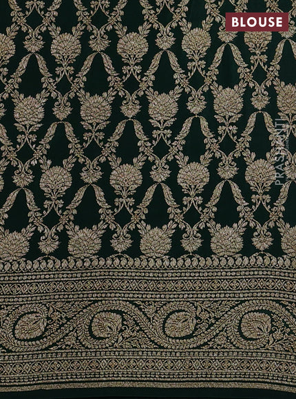 Banarasi crepe saree black and green with allover thread & zari woven buttas and woven border