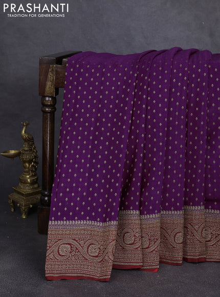 Banarasi crepe saree purple and red with allover thread & zari woven buttas and woven border