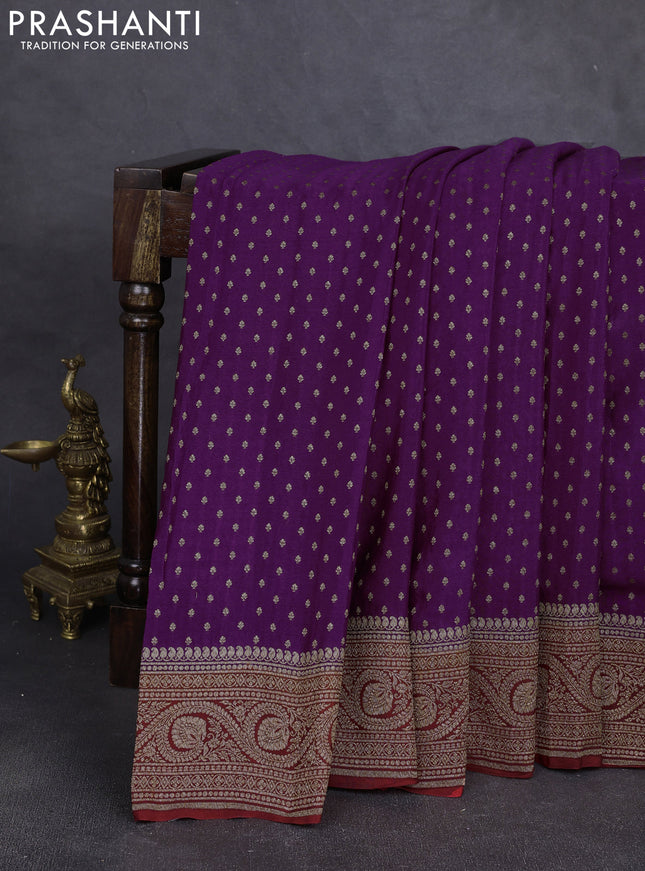 Banarasi crepe saree purple and red with allover thread & zari woven buttas and woven border
