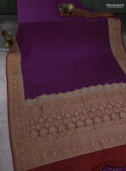 Banarasi crepe saree purple and red with allover thread & zari woven buttas and woven border