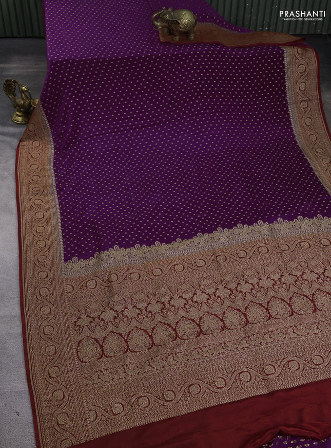 Banarasi crepe saree purple and red with allover thread & zari woven buttas and woven border
