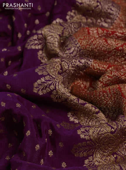 Banarasi crepe saree purple and red with allover thread & zari woven buttas and woven border