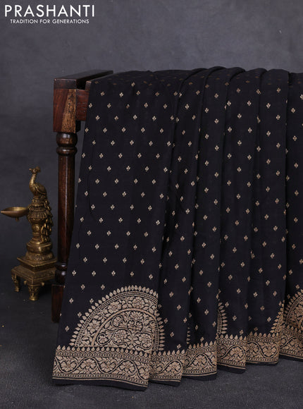Banarasi crepe saree black with allover thread & zari woven buttas and woven border