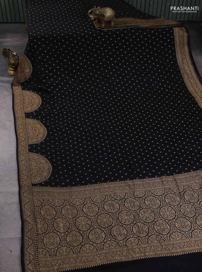 Banarasi crepe saree black with allover thread & zari woven buttas and woven border