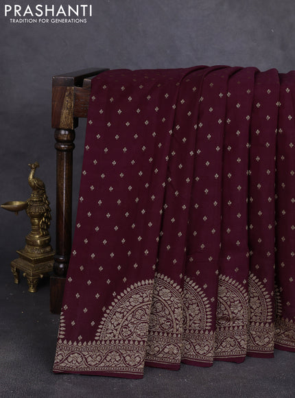Banarasi crepe saree deep wine with allover thread & zari woven buttas and woven border