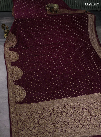 Banarasi crepe saree deep wine with allover thread & zari woven buttas and woven border