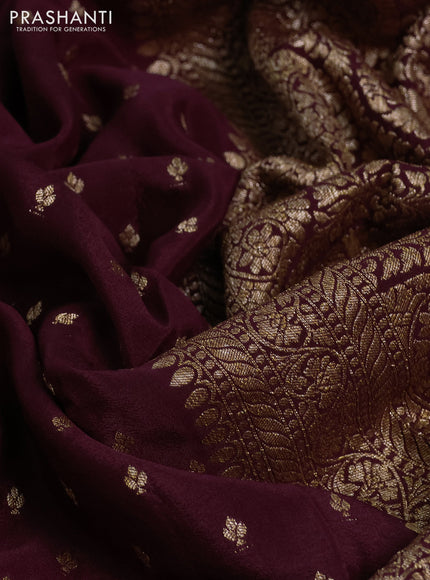 Banarasi crepe saree deep wine with allover thread & zari woven buttas and woven border