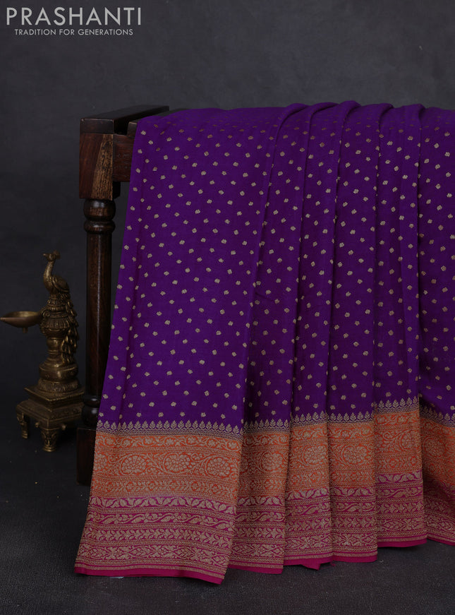 Banarasi crepe saree purple and pink with allover thread & zari woven buttas and woven border