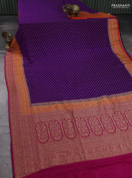 Banarasi crepe saree purple and pink with allover thread & zari woven buttas and woven border