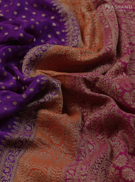 Banarasi crepe saree purple and pink with allover thread & zari woven buttas and woven border