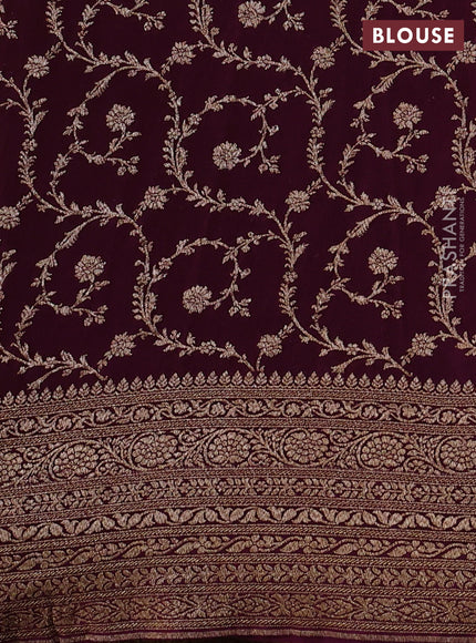 Banarasi crepe saree mustard yellow and purple with allover thread & zari woven buttas and woven border