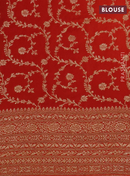 Banarasi crepe saree blue and orange with allover thread & zari woven buttas and woven border