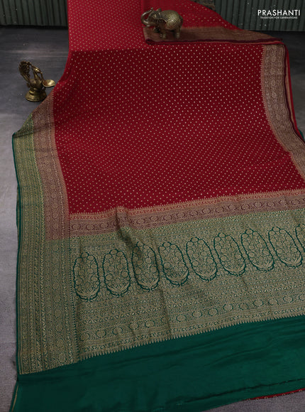 Banarasi crepe saree red and green with allover thread & zari woven buttas and woven border