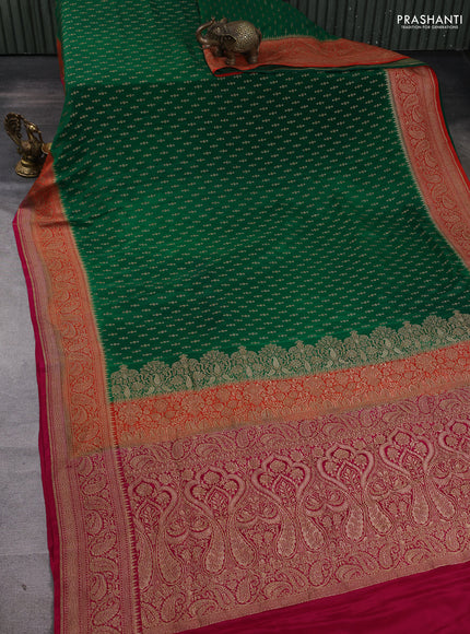 Banarasi crepe saree green and orange with allover thread & zari woven buttas and woven border