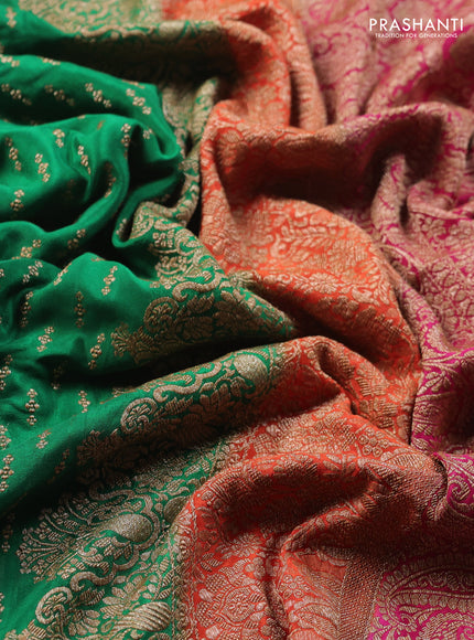 Banarasi crepe saree green and orange with allover thread & zari woven buttas and woven border