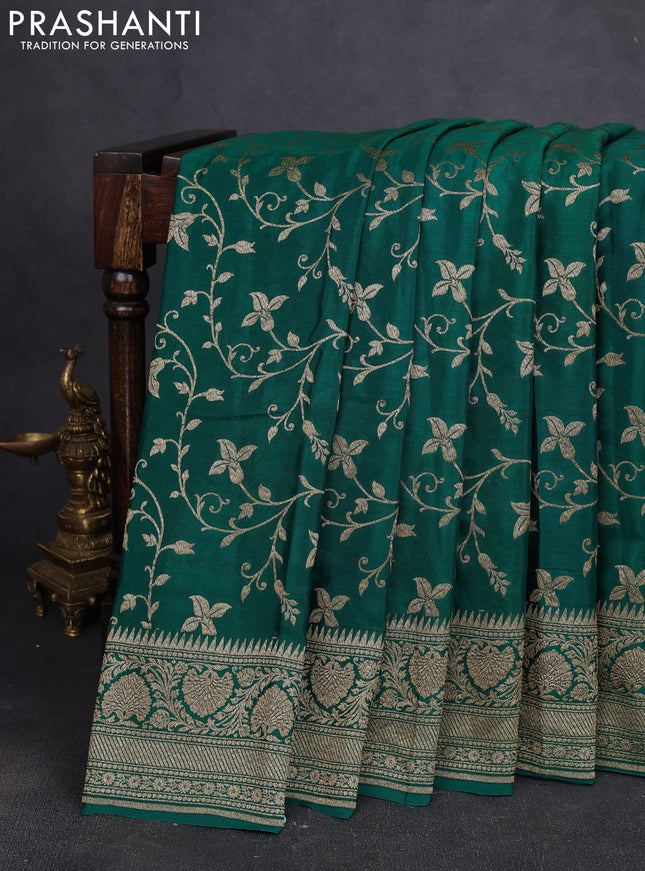 Banarasi crepe saree green with allover thread & zari woven floral weaves and woven border