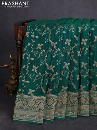 Banarasi crepe saree green with allover thread & zari woven floral weaves and woven border
