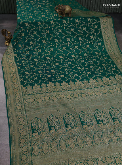 Banarasi crepe saree green with allover thread & zari woven floral weaves and woven border