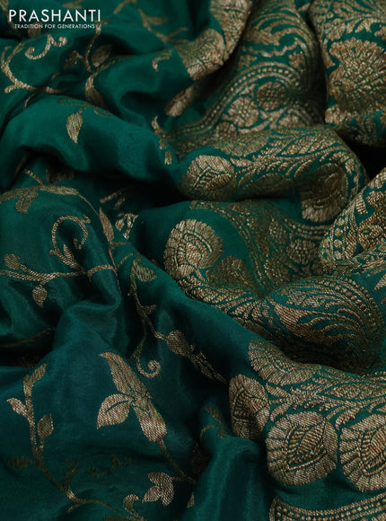 Banarasi crepe saree green with allover thread & zari woven floral weaves and woven border