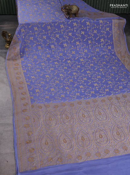 Banarasi crepe saree lavender with allover thread & zari woven floral weaves and woven border