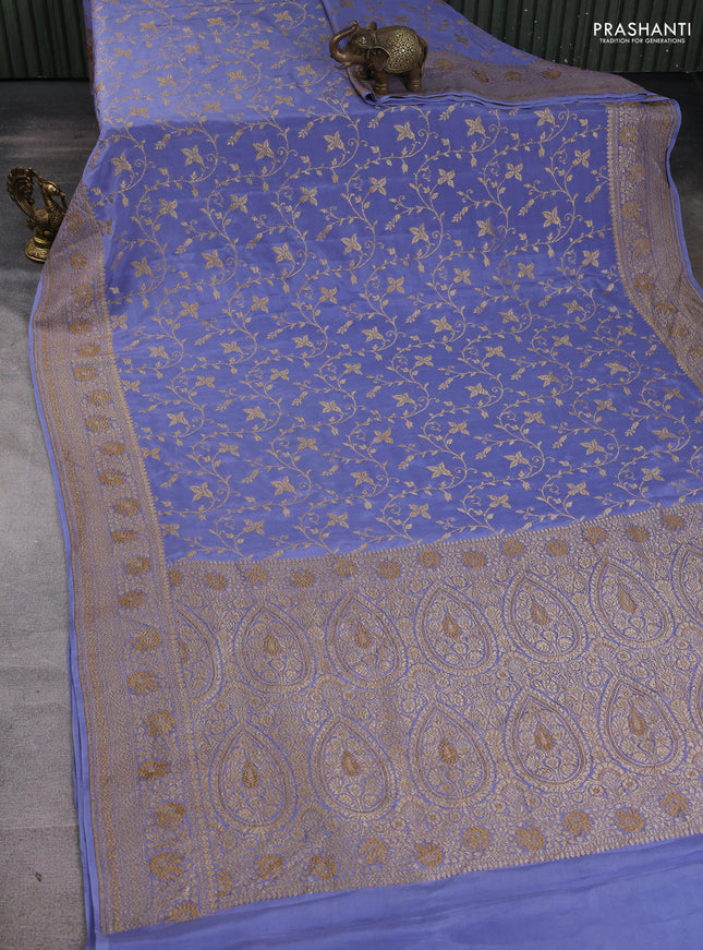 Banarasi crepe saree lavender with allover thread & zari woven floral weaves and woven border
