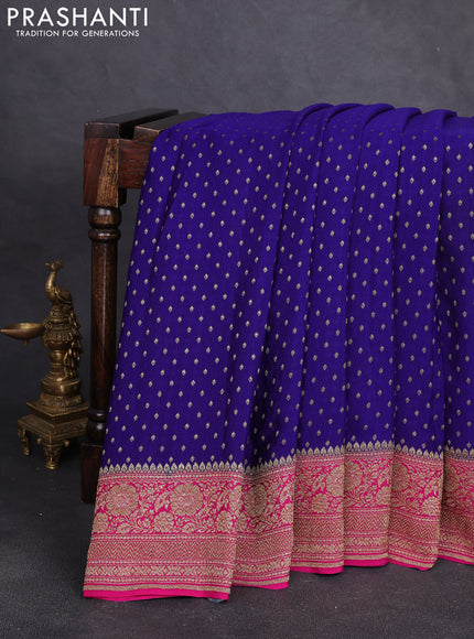 Banarasi crepe saree royal blue and pink with allover thread & zari woven buttas and woven border