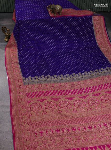 Banarasi crepe saree royal blue and pink with allover thread & zari woven buttas and woven border