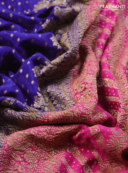 Banarasi crepe saree royal blue and pink with allover thread & zari woven buttas and woven border