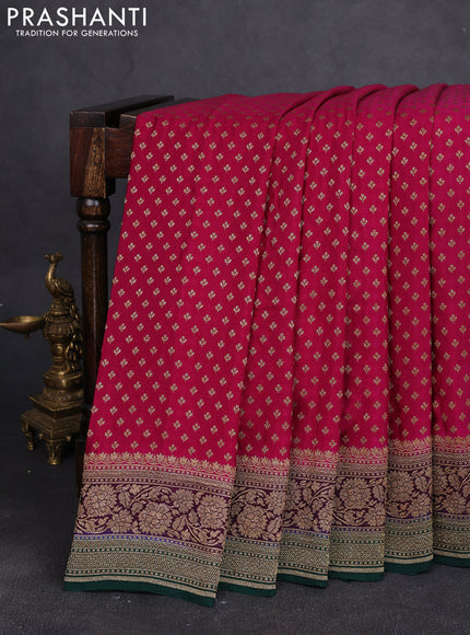 Banarasi crepe saree pink and green with allover thread & zari woven buttas and woven border