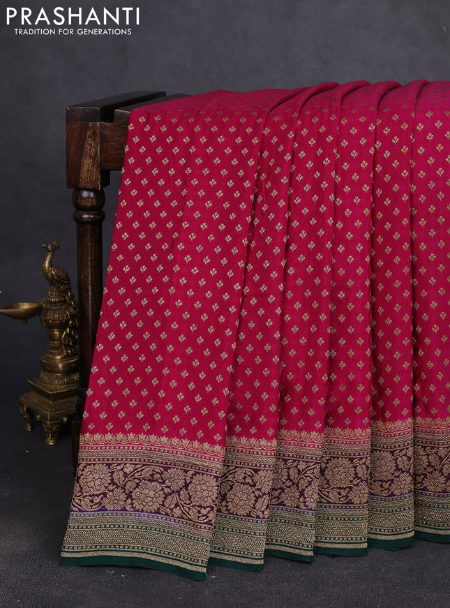 Banarasi crepe saree pink and green with allover thread & zari woven buttas and woven border
