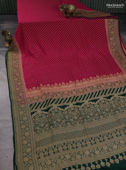 Banarasi crepe saree pink and green with allover thread & zari woven buttas and woven border