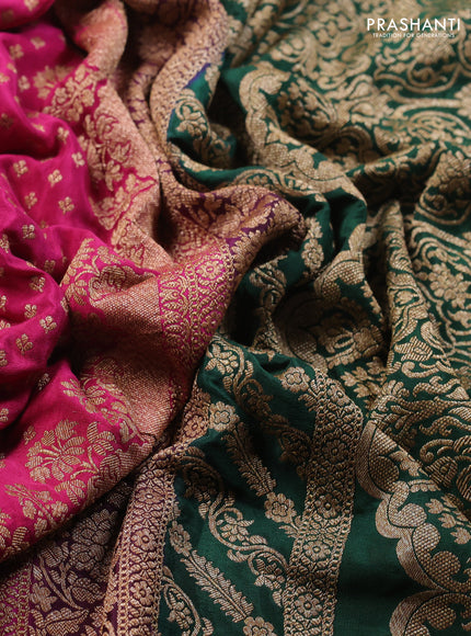 Banarasi crepe saree pink and green with allover thread & zari woven buttas and woven border