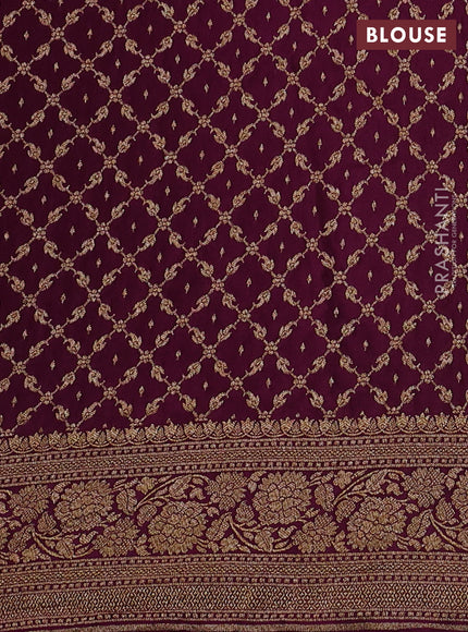 Banarasi crepe saree mustard yellow and purple with allover thread & zari woven buttas and woven border