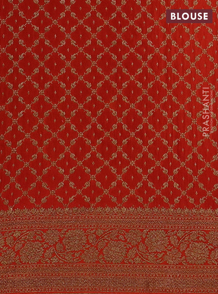 Banarasi crepe saree blue and orange with allover thread & zari woven buttas and woven border