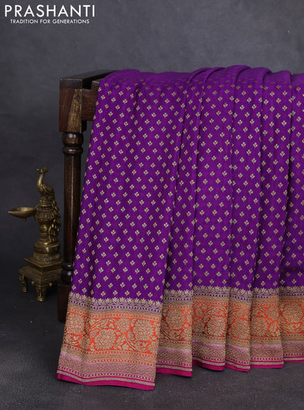 Banarasi crepe saree purple and pink with allover thread & zari woven buttas and woven border