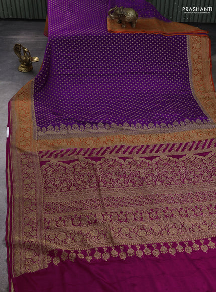 Banarasi crepe saree purple and pink with allover thread & zari woven buttas and woven border